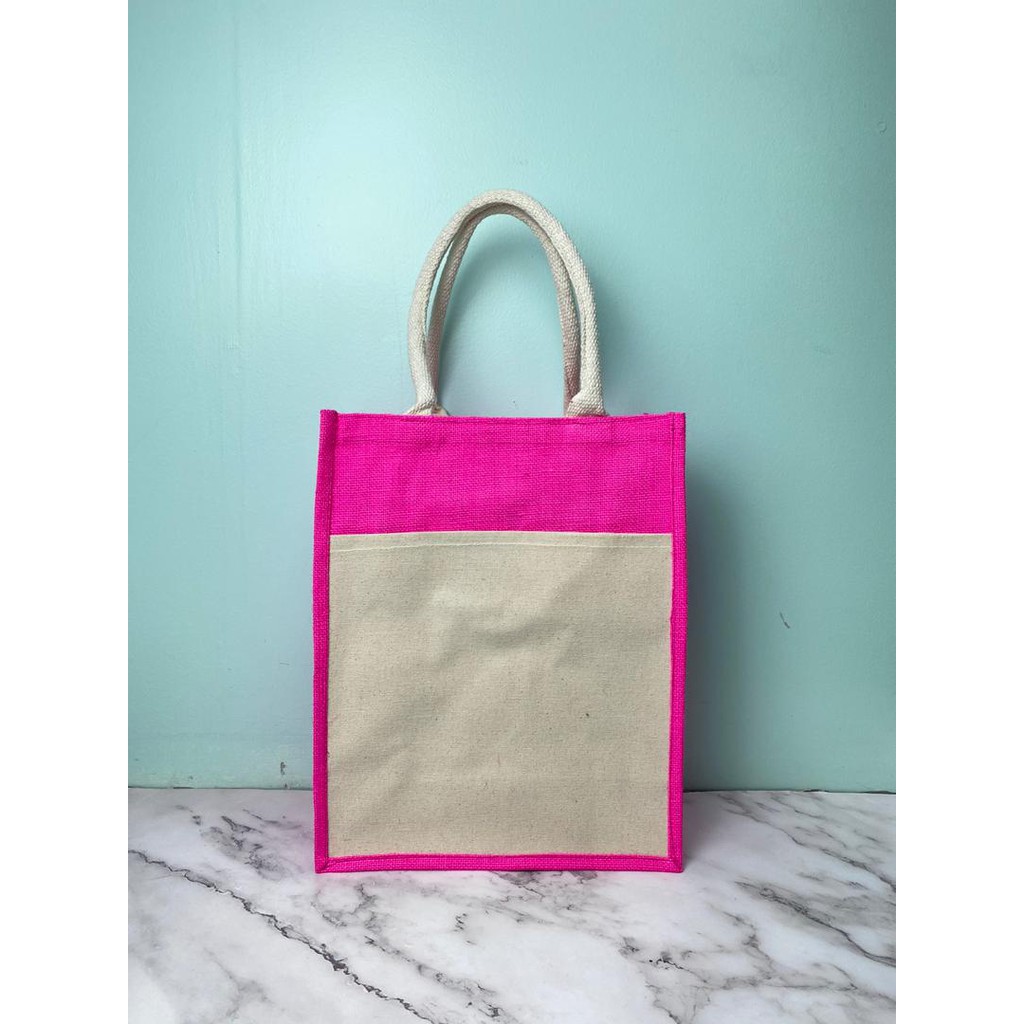Jute Bag Medium A4 with Laminated Canvas Pocket Beg Jute Poket Kosong