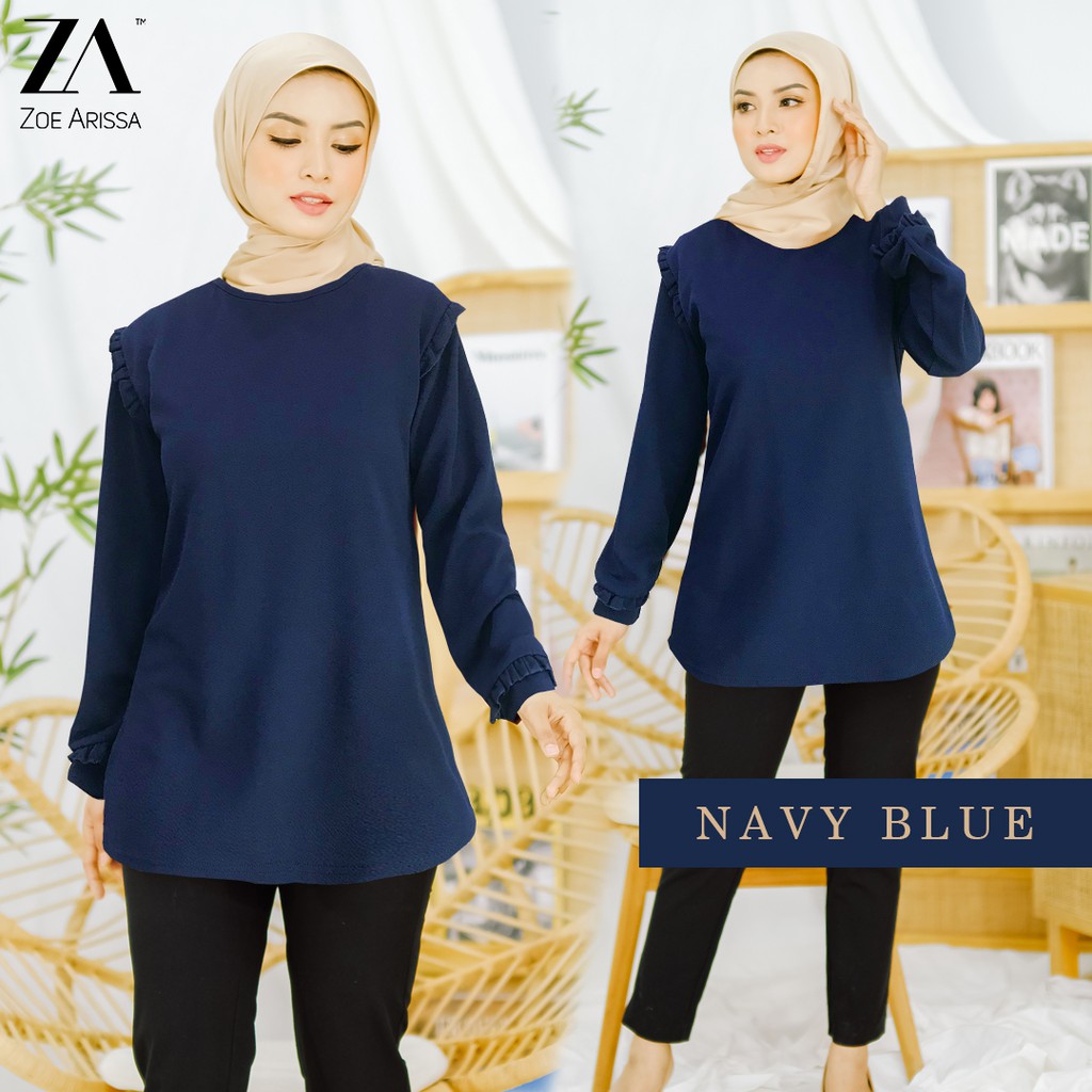 ZOE ARISSA BLOUSE MUSLIMAH TUNIK BAJU PLAIN TOP WOMEN Cotton Ruffle ...