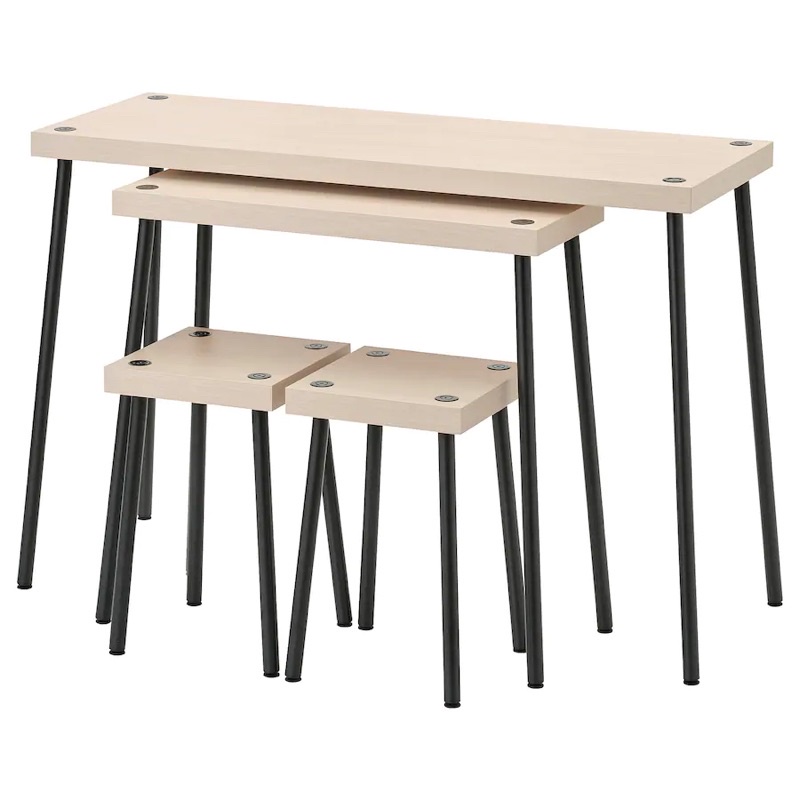 FRIDNAS Nesting tables with stools set of 4, black/birch effect ...