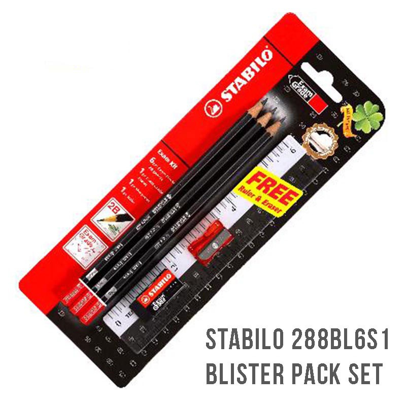 STABILO Micro 2B Pencil + Ruler + Eraser 288BL6S1 | Shopee Malaysia