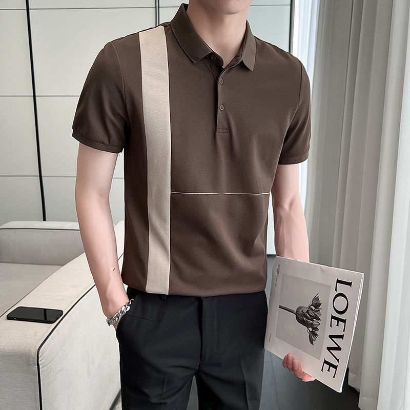 British Style Summer Lapel Short Sleeve Knitted Polo Shirt Men