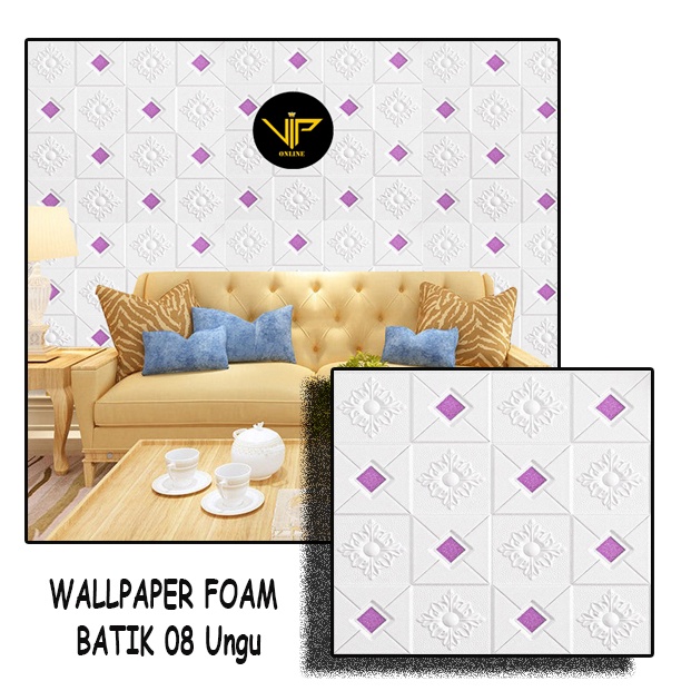 UNGU Vip Wallpaper Foam Batik Motif 08 Purple Color 3D Brick Wallpaper ...