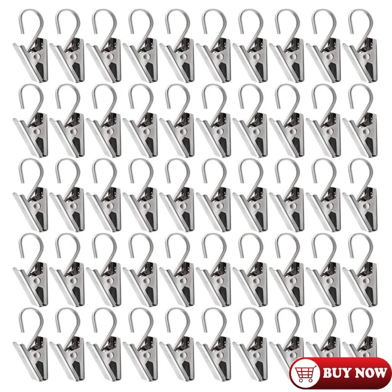 Hot 10Pcs/set Stainless Steel Curtain Clips With Hook / Laundry Hanging