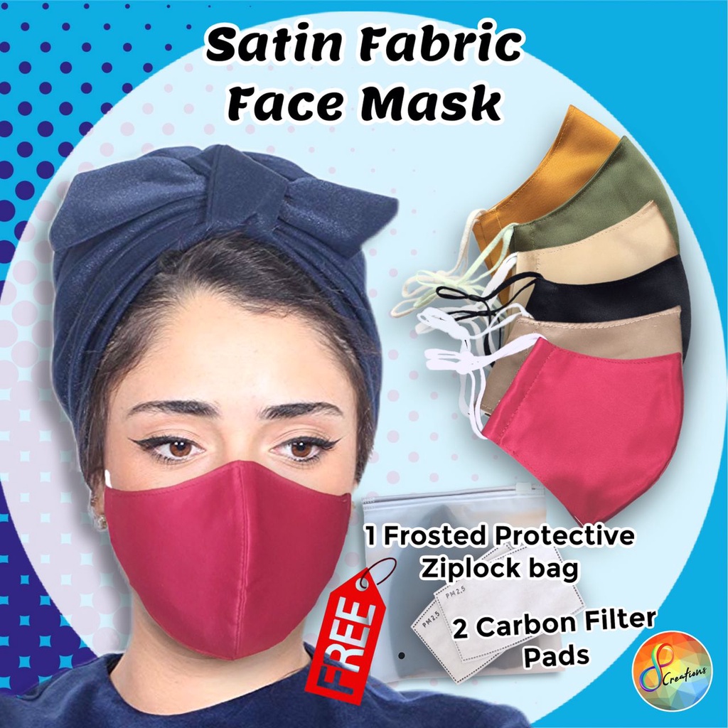 Satin Face Mask / Fabric Face Mask / Mask Kain / Washable & Reusable ...