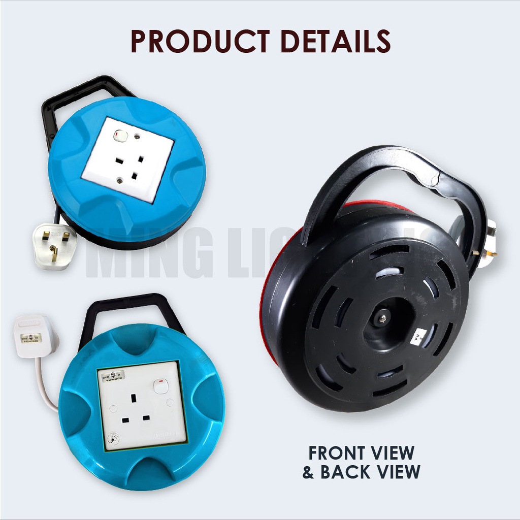 (Sirim) Round Extension Wire Box 5M 7M 10M Cable Roller Adaptor ...