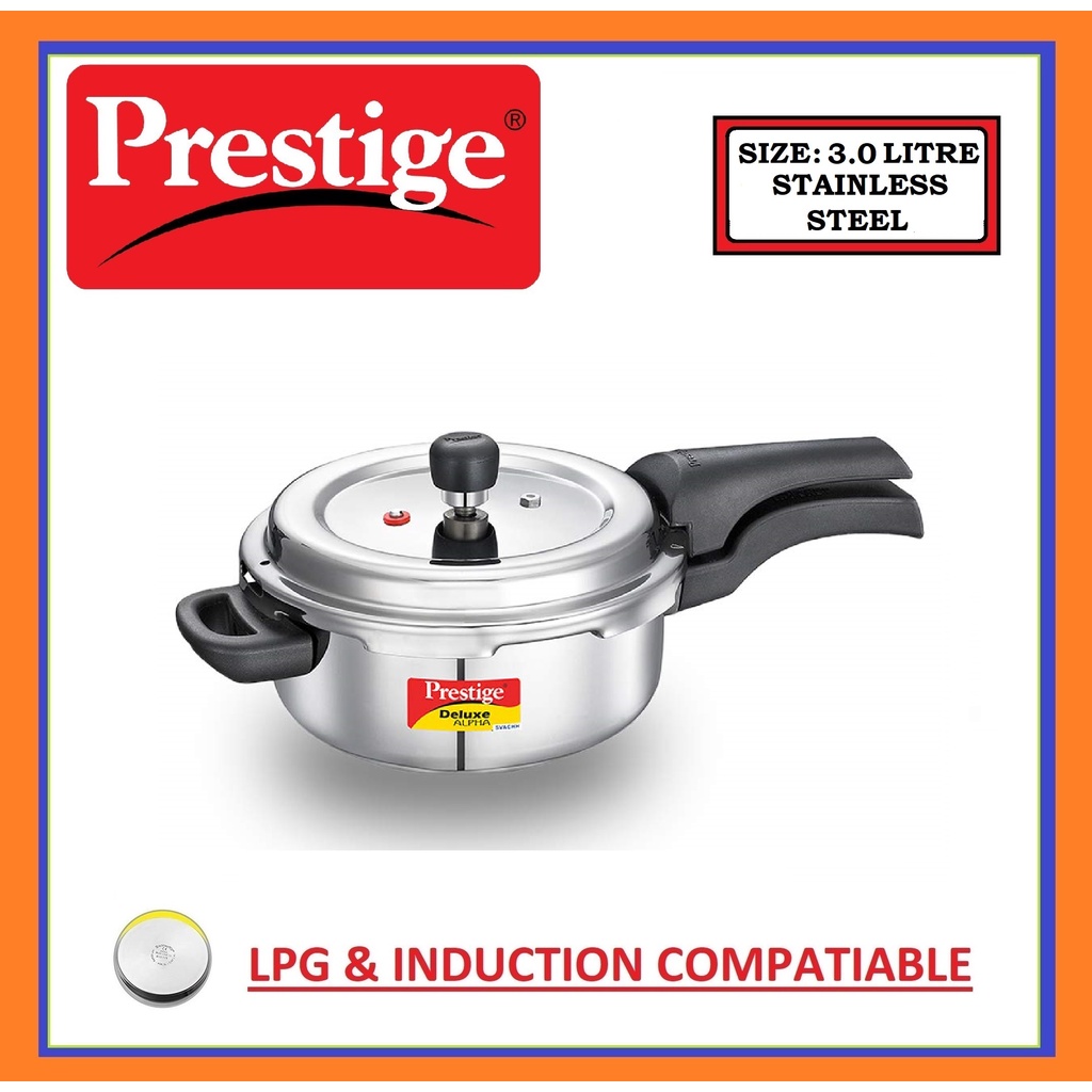 PRESTIGE DELUXE ALPHA SVACHH STAINLESS STEEL PRESSURE COOKER 3.0 LITRE ...