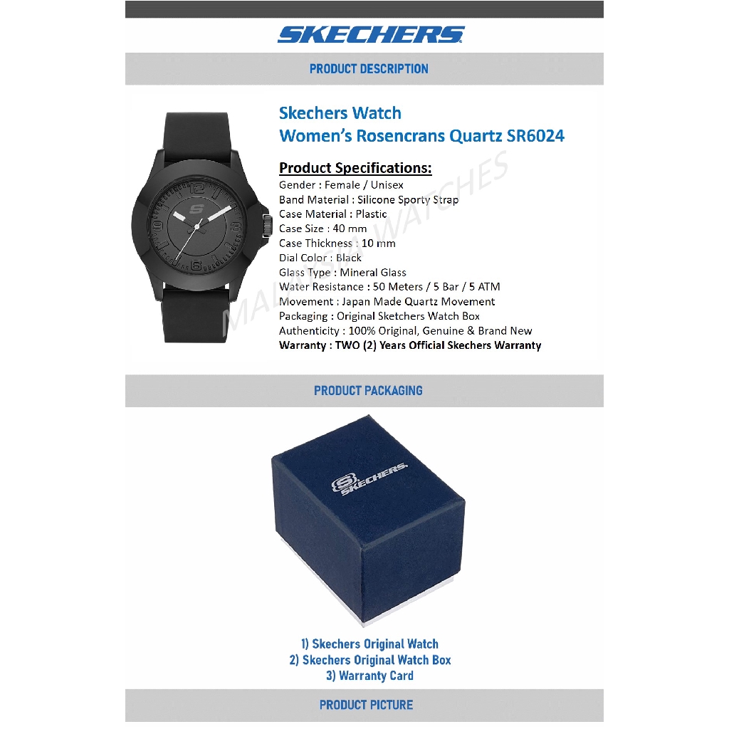 OFFICIAL WARRANTY Skechers SR6024 Rosencrans Mid Size Quartz Analog Full Black Silicone Strap Watch 2 Years Warranty Shopee Malaysia