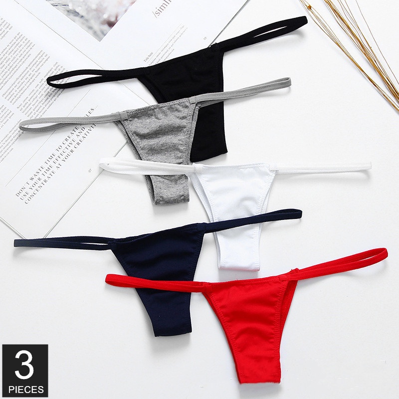 3 Pcs Cotton Underwear Women Thong Sexy Thin Belt Low Waist G-string Female  Mini Panties Lingerie