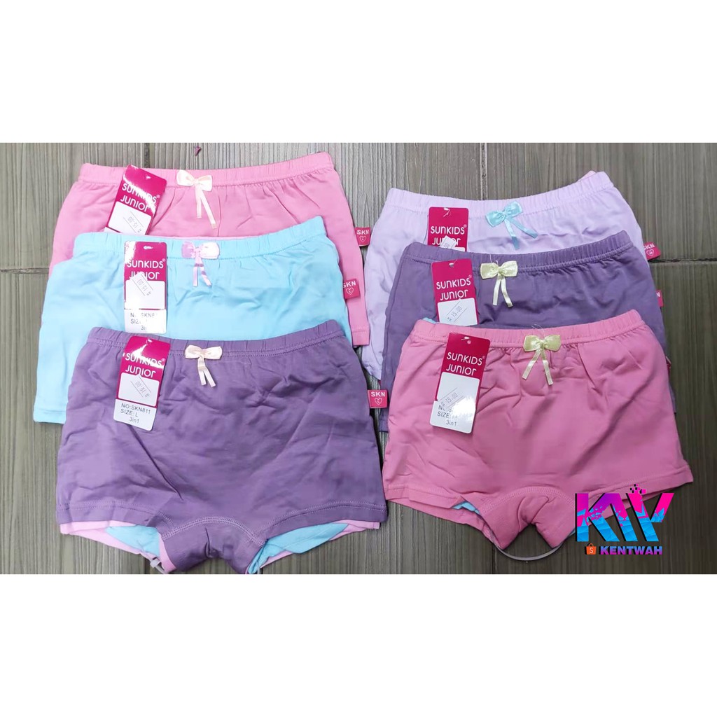 3pcs/set 100% Cotton Kids Girls Underwear Plain Colour Boxers/Briefs Girls  女童专色三角/平角纯棉内裤
