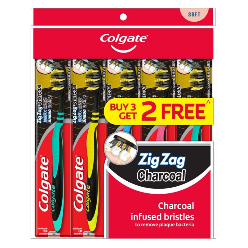 Colgate Toothbrush Zig Zag Charcoal Soft (5s) Berus Gigi Arang