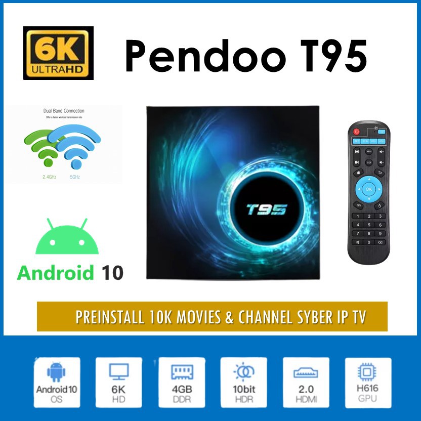 T95 TV Box (Preintall 10k Channels/Movies) 4GB 128GB Android 10 H616 ...