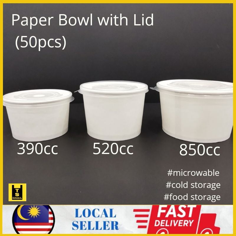 Paper Bowl 850cc 50 pieces / Mangkuk Kertas 390cc/520cc/850cc with Lid ...