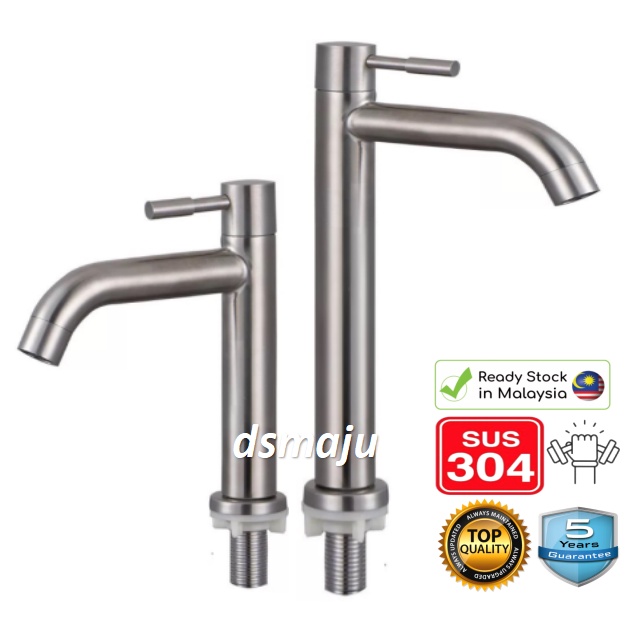 Premium SUS 304 Stainless Steel Basin Tap Bathroom Water Tap Toilet Faucet Tap Ikat Bawah Tall
