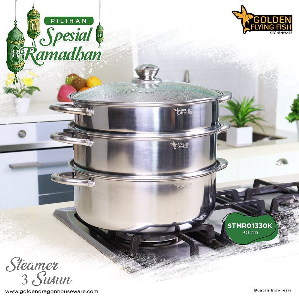 3-tier Steamer Pot Steamer Set Stacking - Stainless Steel - 36cm ...