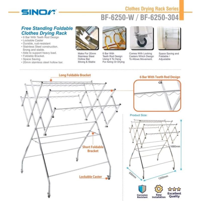 Sinor Stainless Steel Clothes Drying Rack BF-6250-304