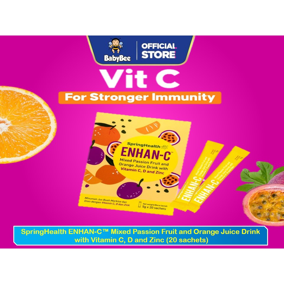SpringHealth ENHANC Mixed Passion Fruit Orange Juice Drink Vitamin C, D Zinc (20 sachets