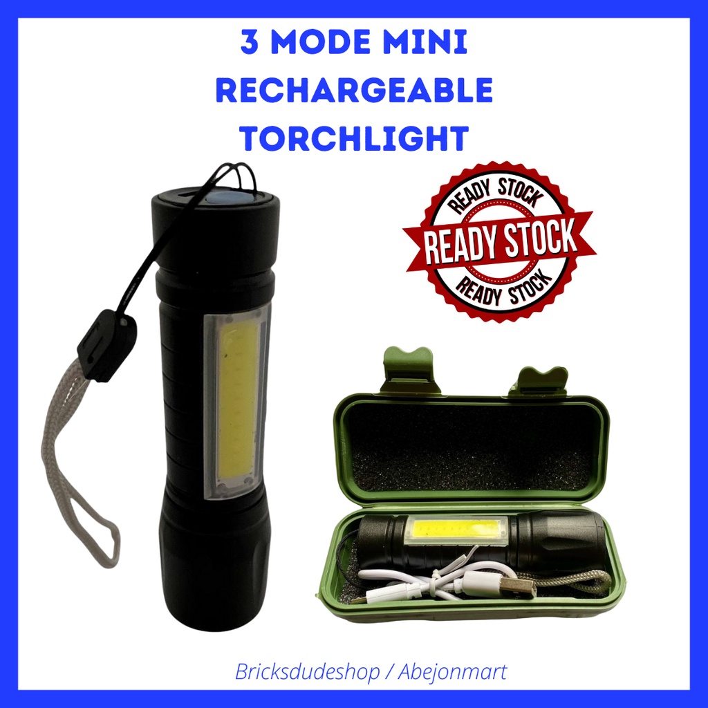 Rechargeable Tactical LED Torch Light With Clip Mini 3 Modes Flashlight ...