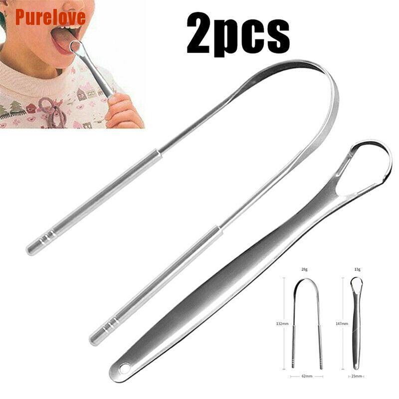 [Purelove] 2Pcs Tongue Scraper Stainless Steel Tongue Cleaner Oral Care Hygiene Scraper Shopee