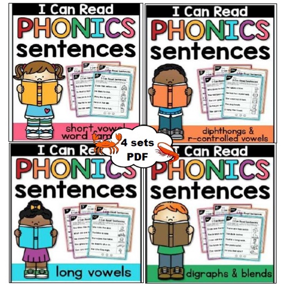 221- I can Read Phonics Sentences 4 sets (PDF) Kids Kindergarten ...