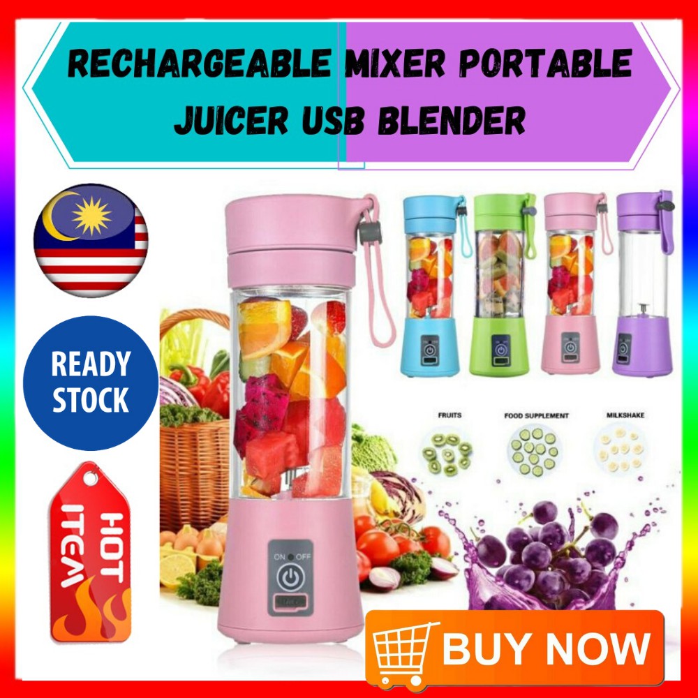 🔥6 Blades 400ml USB Sharper Rechargeable Mixer Portable Juicer Small ...