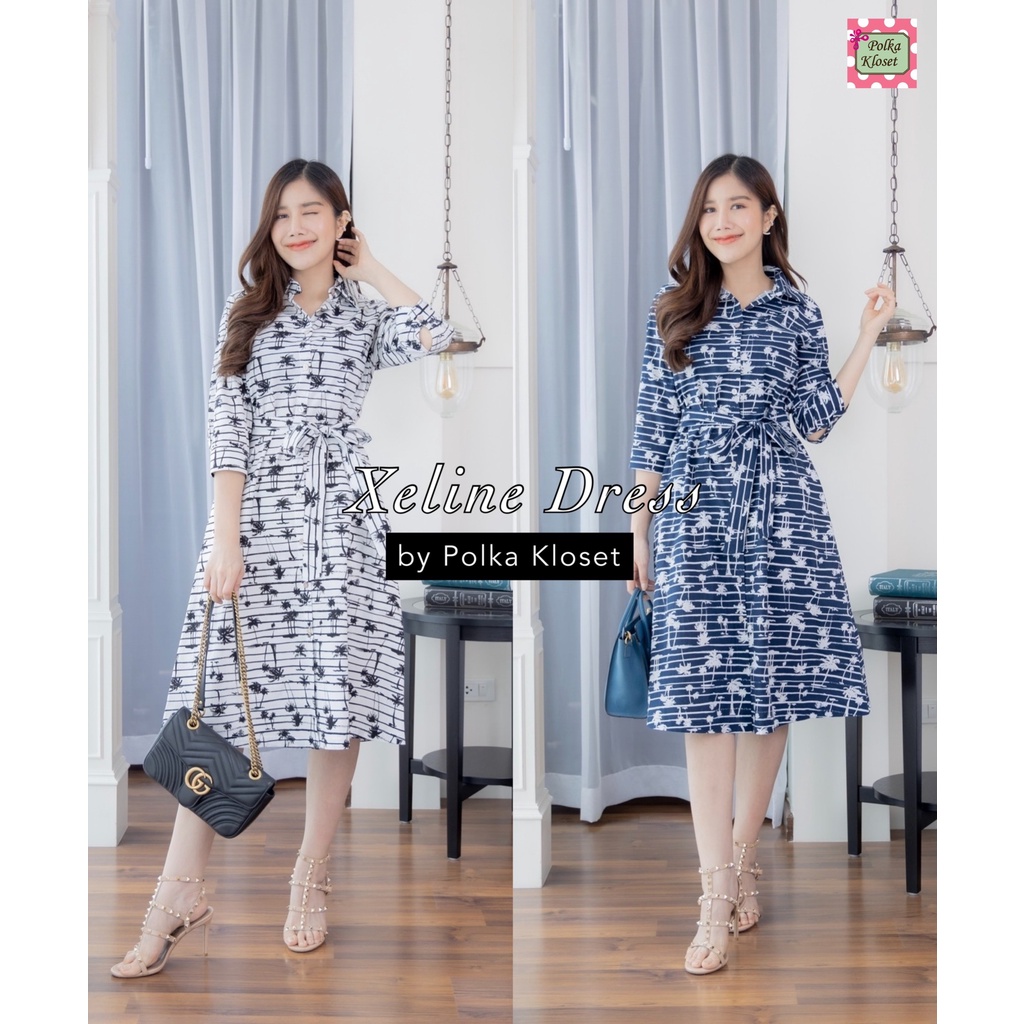 Xeline Dress Front Button With Waist Tie A Little Release Style Sit And ...