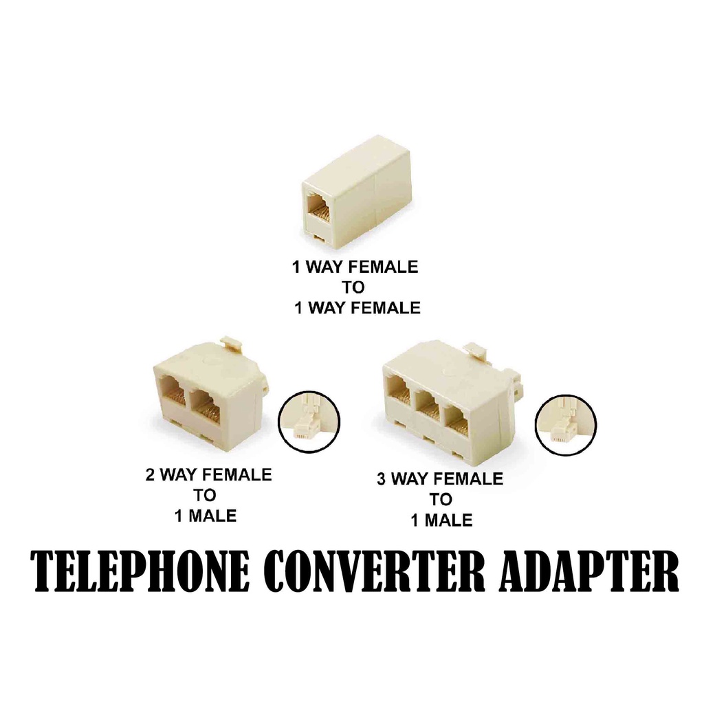 RJ11 TELEPHONE 6P4C CONVERTER ADAPTER JACK PLUG 1WAY 2WAY 3 WAY