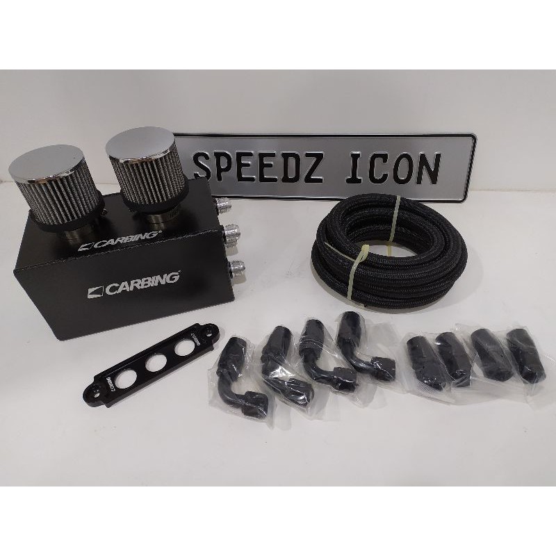 TT RACING 1L Square Black Aluminum Oil Catch Can Kit - AN10 Nylon Hose