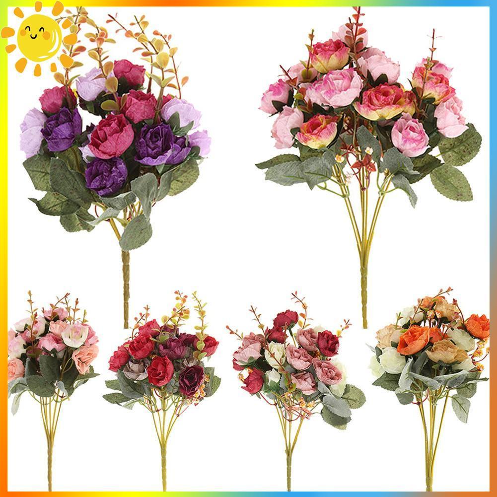 21 Heads/Bouquet Silk Rose Artificial Flower Bouquet Fake Dried Flowers