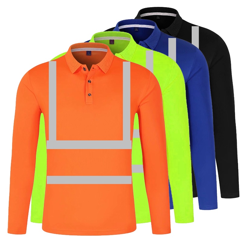 Safety Shirt with Reflective Stripes Long Sleeve Reflective Polo Shirt ...