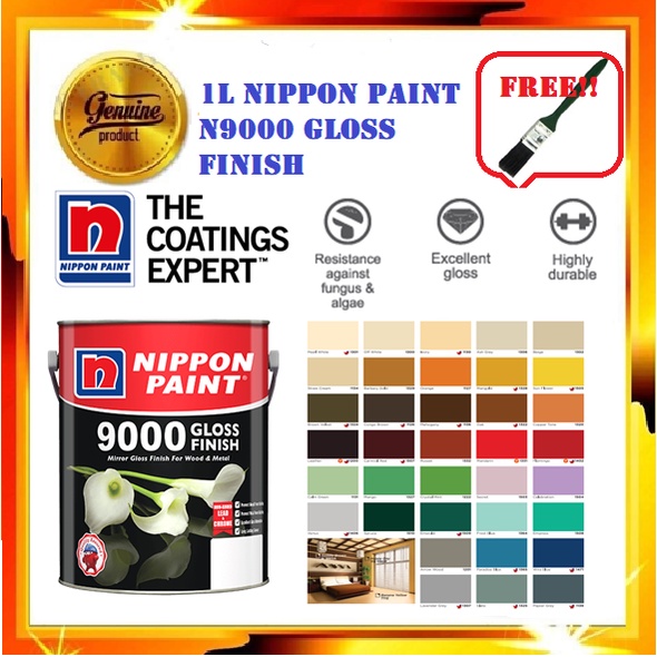 1L NIPPON PAINT N9000 Gloss Finish Wood & Metal Paint /Cat Besi & Kayu ...