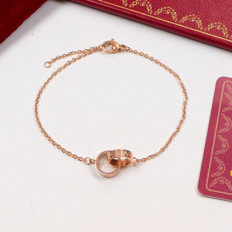 New Cartier letter double ring pendant love bracelet plated with 18K titanium steel color gold lovers hand jewelry Shopee Malaysia