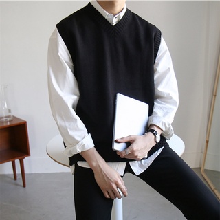 Men's Solid Color Casual Loose Top Youth Trend Sleeveless Knitted Vest  Pullover