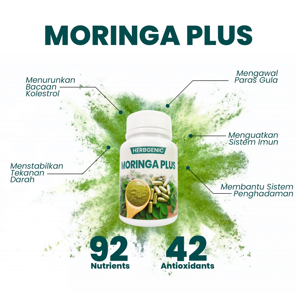 Herbgenic Moringa Plus Kapsul Moringa Asli 100% Pure Organic (60 ...