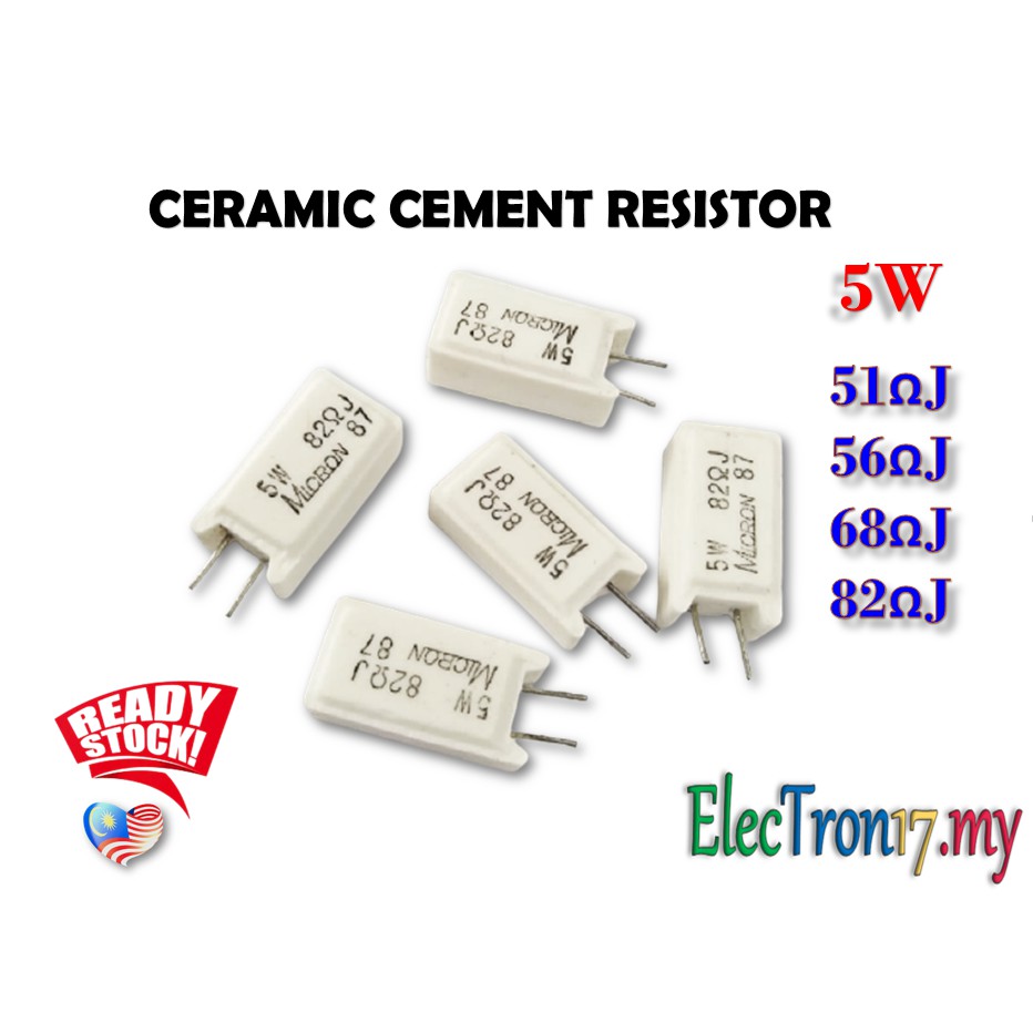 5W 51 Ohm ~ 82 Ohm Ceramic Resistor Wirewound Cement Resistance ...