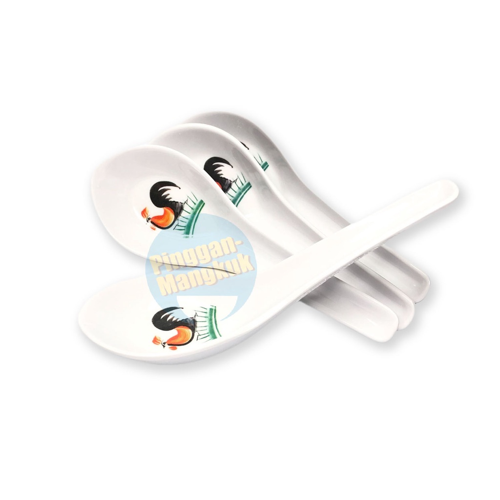 Melamine Rooster Design Soup Spoon, Noodle Soup Spoon, Set of 4