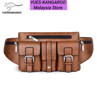 Malaysia Stock] 🇲🇾 Men's Leather Waist Pouch Chest Bag Cross Sling Travel Shoulder  Bag Kulit Halal