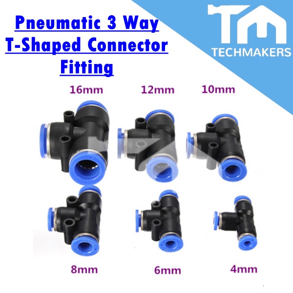 Pneumatic 3-Way T Shaped Shape Connector Fitting for 4-16mm Air Water Pipe Splitter Split DIY Industrial Quality