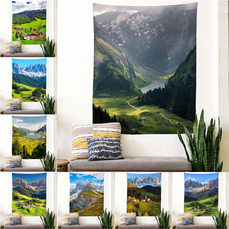 European Mountains Wall Tapestry Alps Natural Scenery Polyester ...