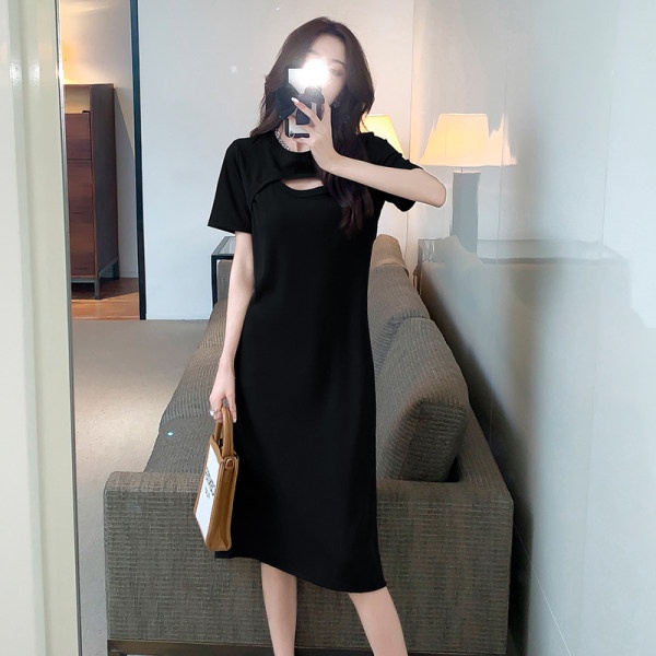 New Brown Chic Short Sleeve Slim Soft Casual Long Dress Women Korean ...