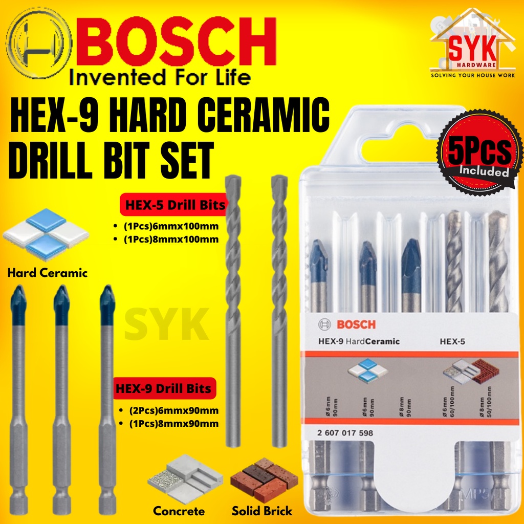 SYK Bosch Expert HEX9 Hard Ceramic Drill Bit + HEX5 Concrete Drill