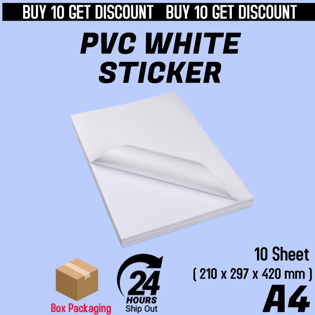 A4 PVC Vinyl Sticker Glossy Matte White Waterproof 10Sheet