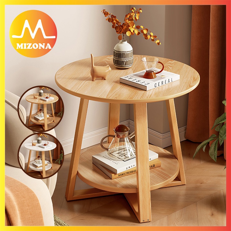 MIZONA Small Round Table Sofa Side Table Solid Wood Bedroom Mini ...