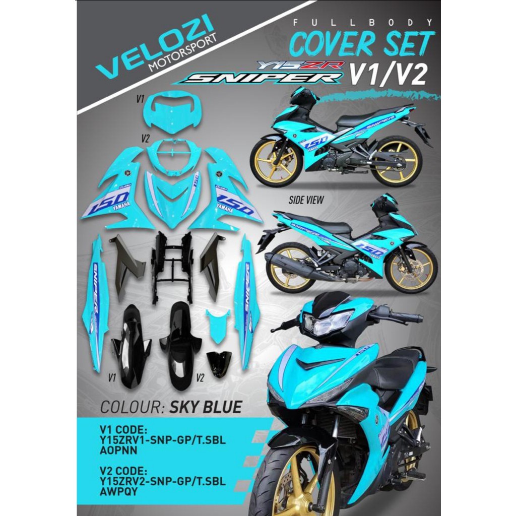 Velozi Body Kit Cover Set Sniper Gp Sky Blue Yamaha Y15zr V1 And V2 Shopee Malaysia 1013