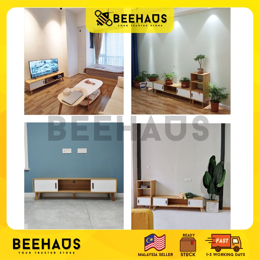 Beehaus Bamboo TV Cabinet | TV Stand | Wooden TV Rack | Multi ...