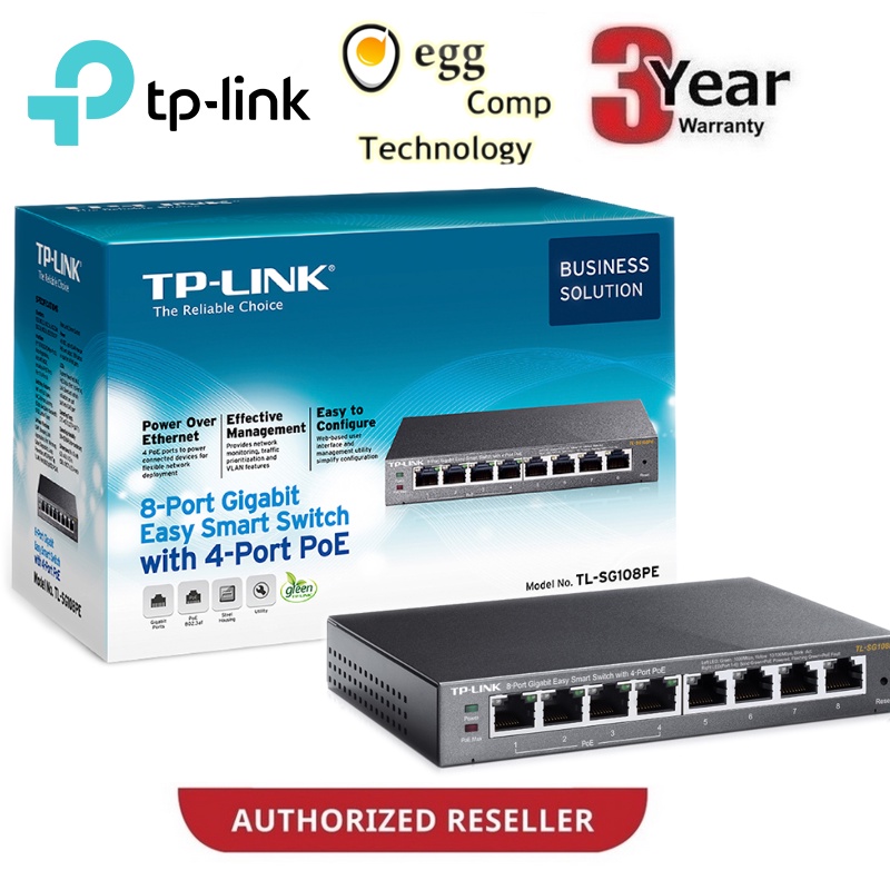 TP-LINK 8 PORT GIGABIT + 4 PORT POE (55W) EASY SMART SWITCH (TL-SG108PE ...