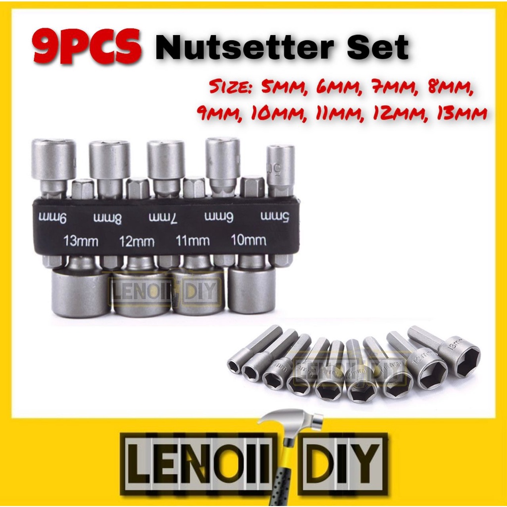 9PCS 5mm to 13mm Nutsetter Set Professional Tools Bit Extensions Bits ...