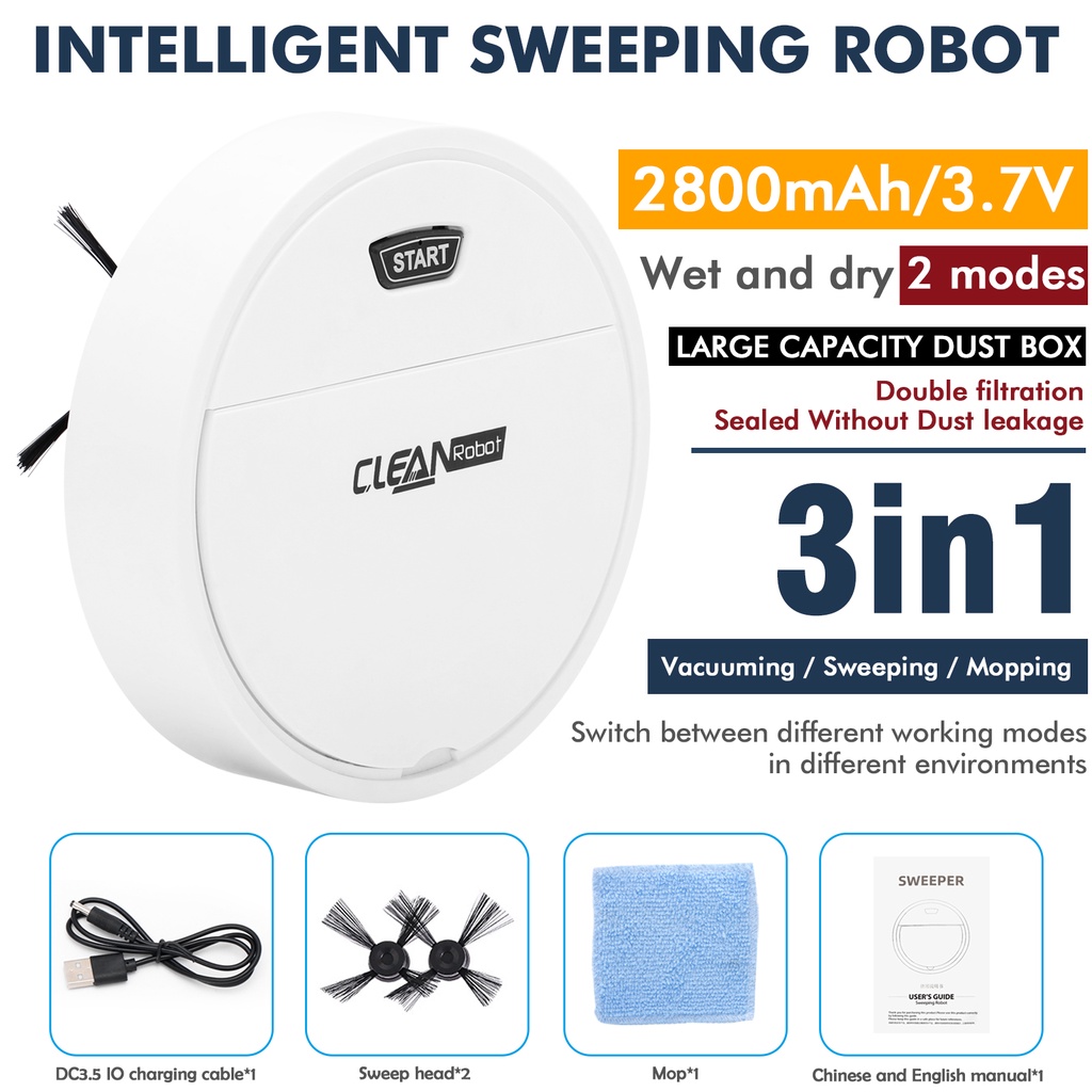 3 in 1 Smart Sweeping Robot Household Vacuum Cleaner Electric Sweeper