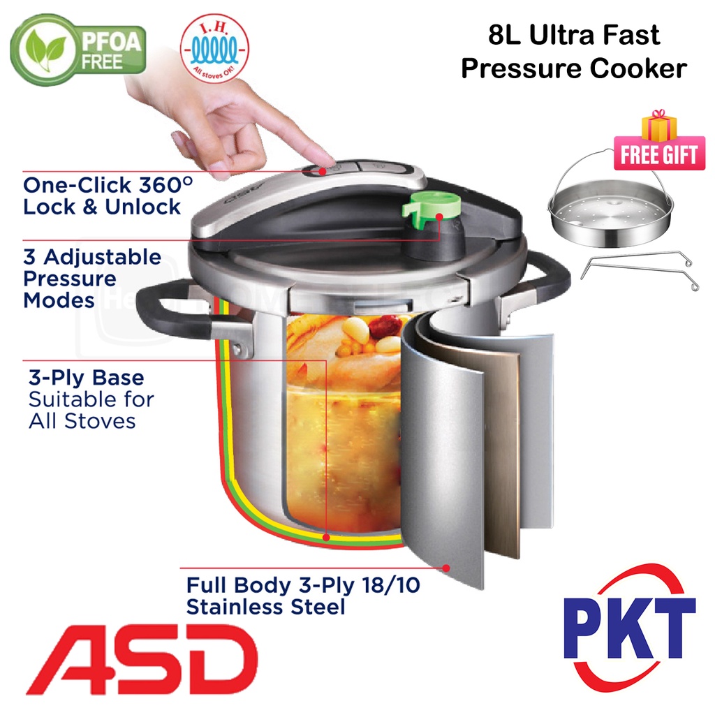 ASD 6L 8L 3 Ply Ultra Fast Pressure Cooker Pot All Stove Periuk Tekanan Multifunction Adjustable Pressure No Electric Shopee Malaysia