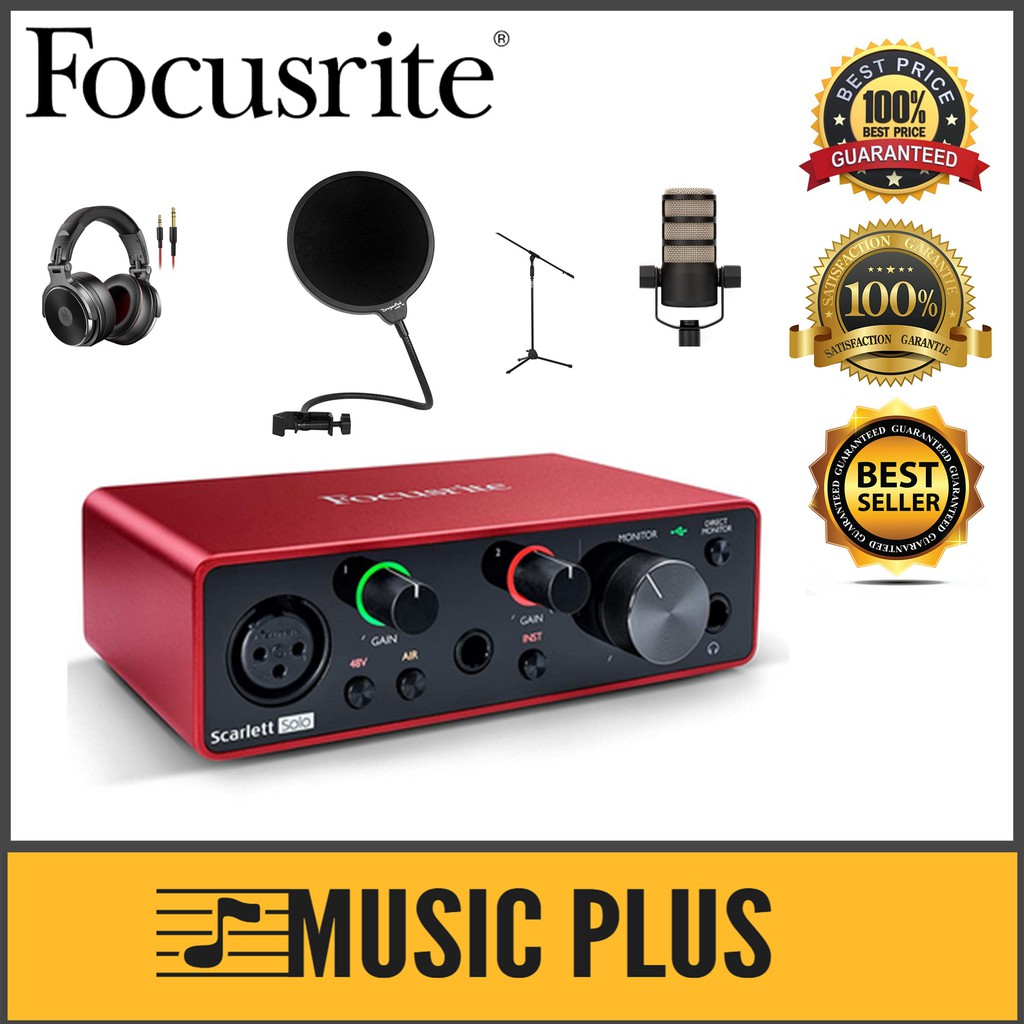 Focusrite Scarlett Solo 3rd Gen With Rode PodMic, Audio Technica ATH ...