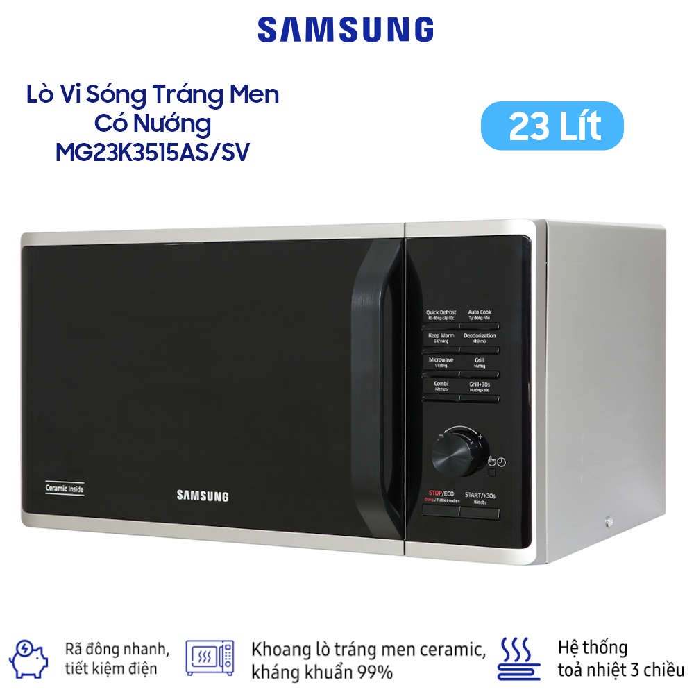 Samsung MG23K3515AS/SV microwave oven with grill, 23 liter capacity